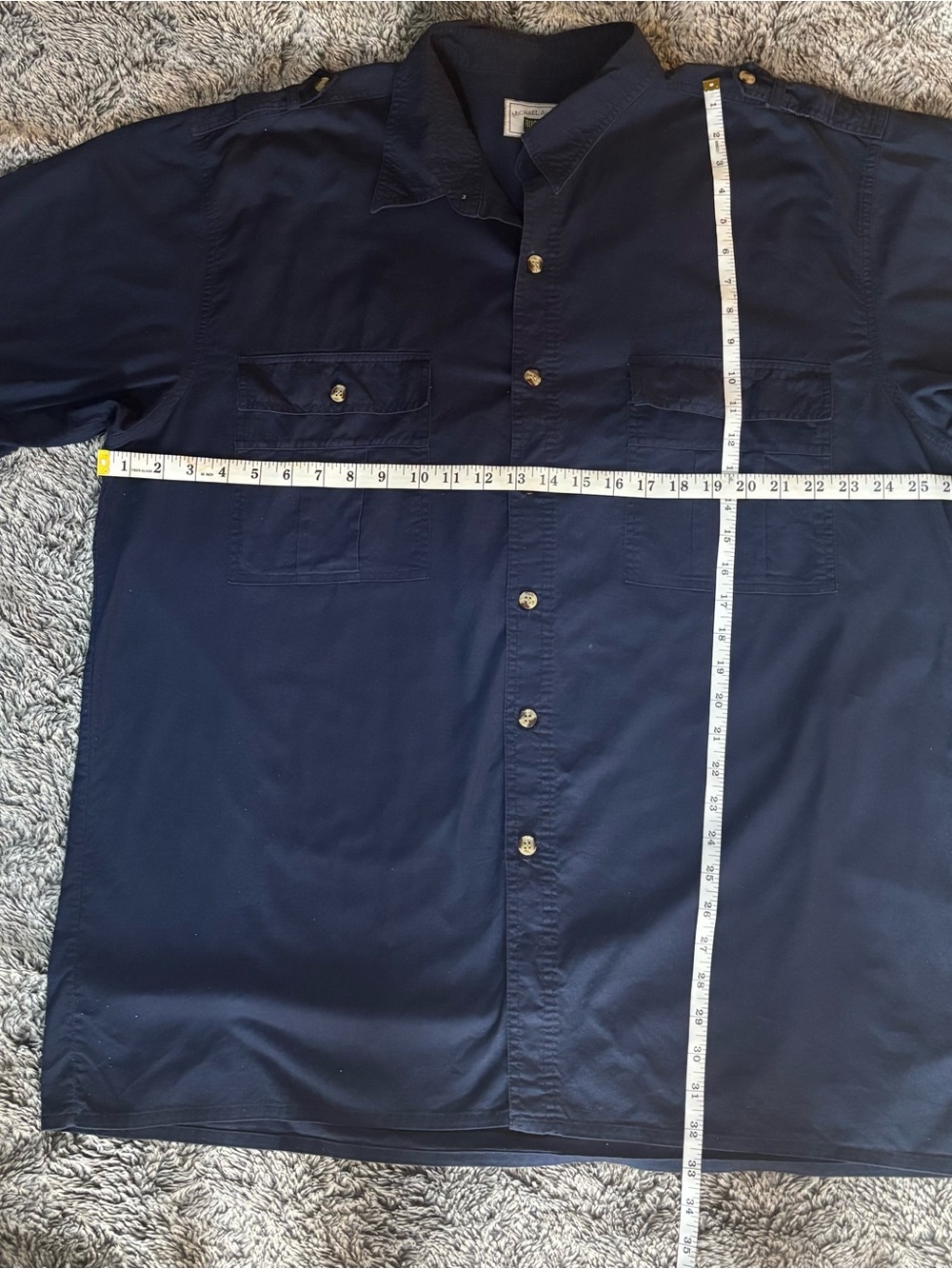 Michael Austin Rugged Wear Navy Button-Up Shirt with Green Logo Patch